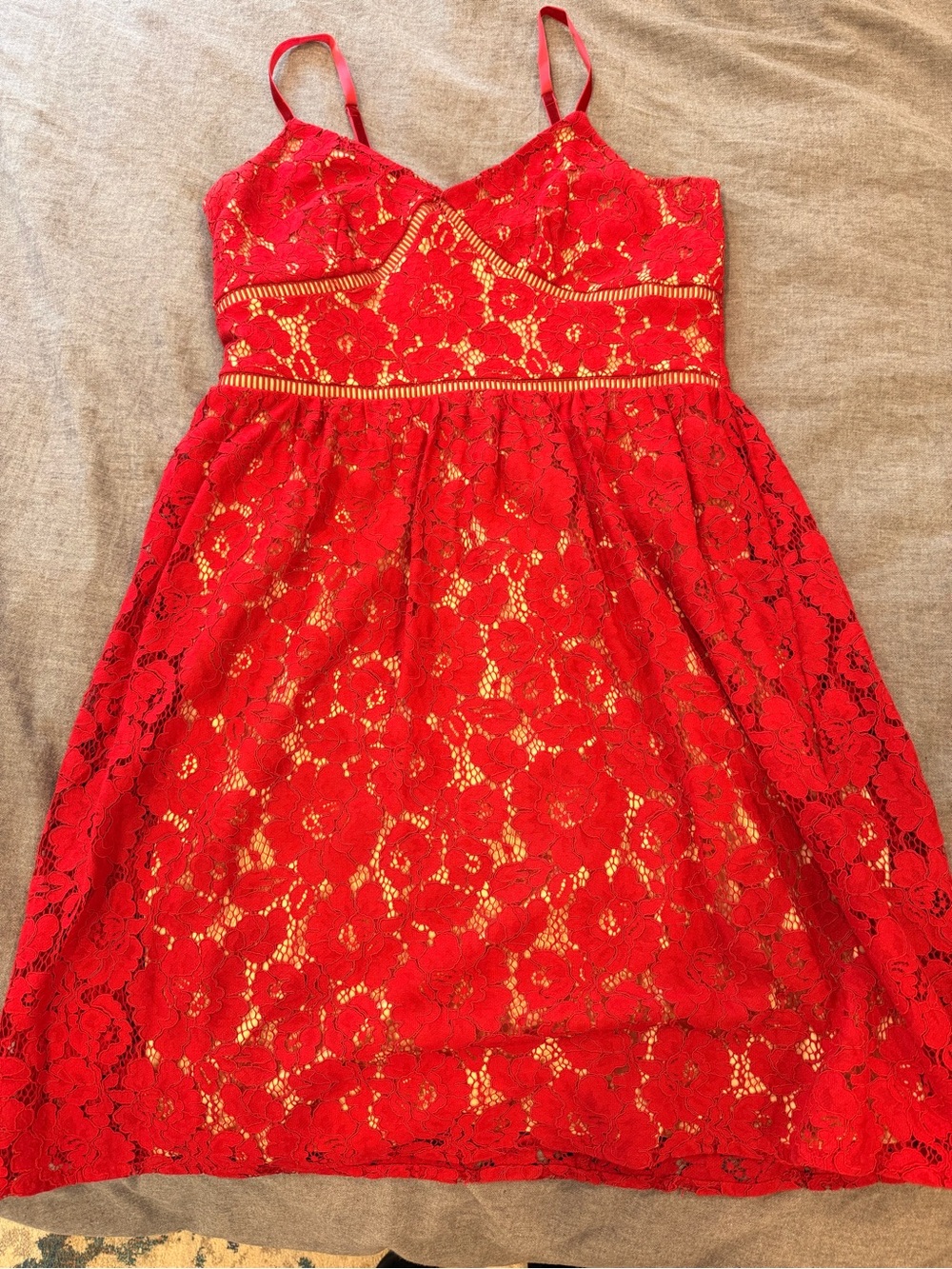 Red lace overlay dress